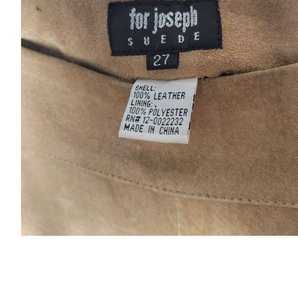 Vintage For Joseph Tan Suede Leather Lined Mid Rise Top Stitching Pants Size 27 - Picture 6 of 6